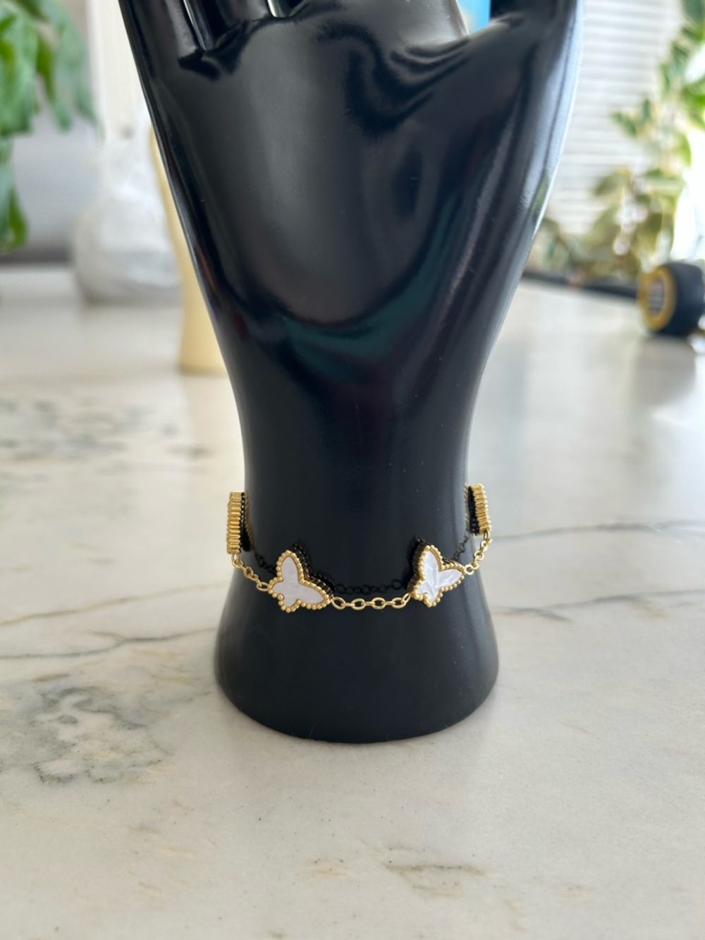 Gold‎ Butterfly Chain Bracelet with White Inlay - Women Jewelry